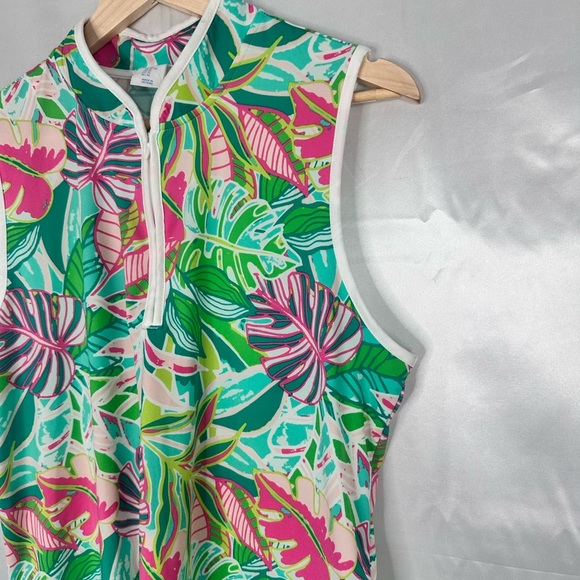 Sigrid Olsen Green and Pink Leaf Print Top - Picture 3 of 9